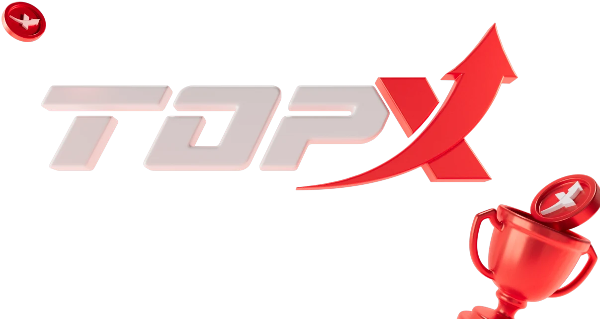 Logotipo da TopX ao lado de um troféu dourado